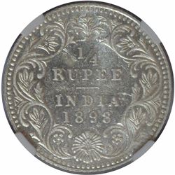Rare Silver Quarter Rupee Coin of Victoria Empress of Calcutta Mint of 1898.