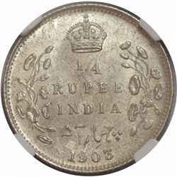 Silver Quarter Rupee Coin of King Edward VII of Calcutta Mint of 1903.