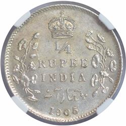 Silver Quarter Rupee Coin of King Edward VII of Calcutta Mint of 1905.