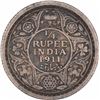 Silver Quarter Rupee Coin of King George V of Calcutta Mint of 1911.