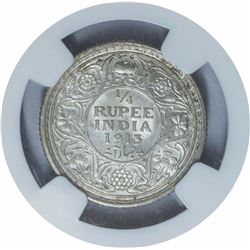 Silver Quarter Rupee Coin of King George V of Calcutta Mint of 1913.