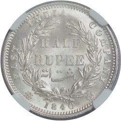 Silver Half Rupee Coin of Victoria Queen of Calcutta Mint of 1840.