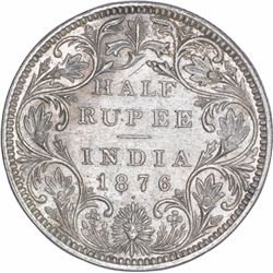Silver Half Rupee Coin of Victoria Empress of Bombay Mint of 1876.
