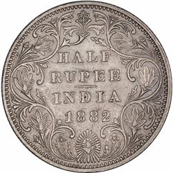 Extremely Rare Silver Half Rupee Coin of Victoria Empress of Bombay Mint of 1882.