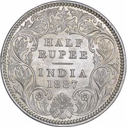 Silver Half Rupee Coin of Victoria Empress of Calcutta Mint of 1887.