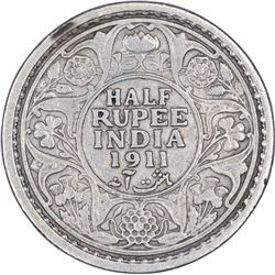 Silver Half Rupee Coin of King George V of Calcutta Mint of 1911.