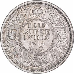 Silver Half Rupee Coin of King George V of Calcutta Mint of 1914.