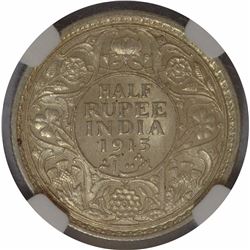 Silver Half Rupee Coin of King George V of Calcutta Mint of 1915.
