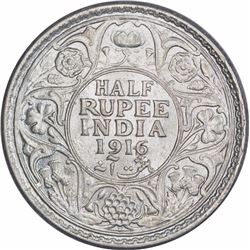 Silver Half Rupee Coin of King George V of Bombay Mint of 1916.