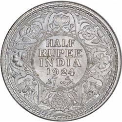 Silver Half Rupee Coin of King George V of Calcutta Mint of 1924.