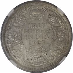 Silver Half Rupee Coin of King George V of Calcutta Mint of 1927.