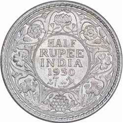 Silver Half Rupee Coin of King George V of Calcutta Mint of 1930.