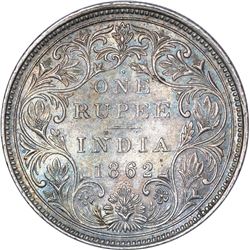 Silver One Rupee Coin of Victoria Queen of Bombay Mint of 1862.