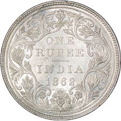 Silver One Rupee Coin of Victoria Queen of Bombay Mint of 1862.