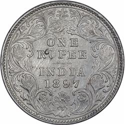 Silver One Rupee Coin of Victoria Empress of Calcutta Mint of 1897.