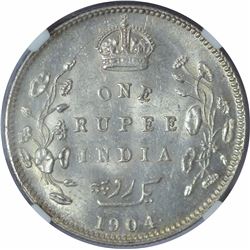 Silver One Rupee Coin of King Edward VII of Bombay Mint of 1904.