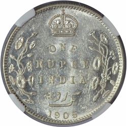 Silver One Rupee Coin of King Edward VII of Bombay Mint of 1905.