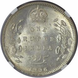 Silver One Rupee Coin of King Edward VII of Calcutta Mint of 1906.