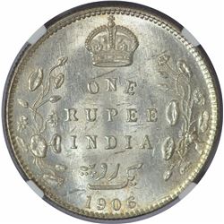 Silver One Rupee Coin of King Edward VII of Bombay Mint of 1906.