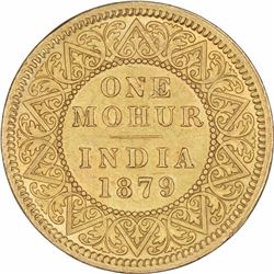 Gold One Mohur Coin of Victoria Empress of Calcutta Mint of 1879.