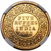 Image 2 : Gold Five Rupees Coin of Victoria Queen of 1870.