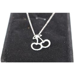 STERLING SILVER CHERRIES PENDANT/ NECKLACE SET WITH DIAMOND, RETAIL VALUE $225