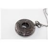 Image 2 : NEW GUN METAL GRAY POCKET WATCH WITH CHAIN, OPEN FACE WINDOW - WORKS