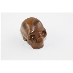 238CT CARVED TIGER'S EYE SKULL GEMSTONE, APPROX 1" X 1.5"