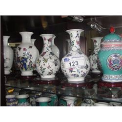 LOT OF 11 CHINESE VASES WITH ROSEWOOD STANDS