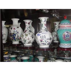 LOT OF 11 CHINESE VASES WITH ROSEWOOD STANDS