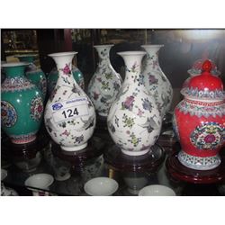 LOT OF 11 CHINESE VASES WITH ROSEWOOD STANDS