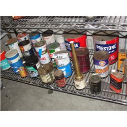 SHELF LOT OF TIN CANS