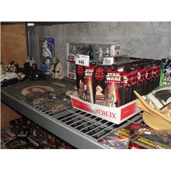 SHELF LOT OF STAR WARS COLLECTABLES