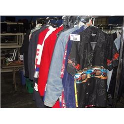 RACK FULL OF DESIGNER CLOTHING; JEANS, JEAN JACKETS AND OTHER ITEMS