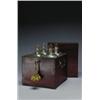 Image 1 : ENGLISH MAHOGANY CASED TANTALUS, of rectangular form with brass carrying handles and cover enclos...