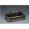 Image 1 : VICTORIAN SILVER MOUNTED CALAMANDER INKSTAND, of rectangular form with a carrying handle flanked...