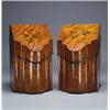 Image 1 : PAIR OF ENGLISH SATINWOOD SERPENTINE KNIFE BOXES, each polychromed with a spray of roses and scro...
