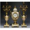 Image 1 : FRENCH GILT METAL MOUNTED ONYX CLOCK GARNITURE, Desfray, Orléans, the movement contained in an ur...