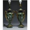 Image 1 : PAIR OF FRENCH ORMOLU MOUNTED GREEN MARBLE TABLE LAMPS, of ovoid form with bifurcated stylised br...