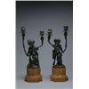 Image 1 : PAIR OF FRENCH PATINATED BRONZE AND MARBLE TWO-LIGHT CANDELABRA, modelled as a standing faun or s...