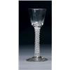 Image 1 : ENGLISH OPAQUE WHITE TWIST STEM WINE GLASS, with round funnel bowl on a multi-ply stem and conica...
