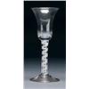 Image 1 : ENGLISH OPAQUE WHITE TWIST STEM WINE GLASS, with bell-shaped bowl on an opaque white multi-ply sp...