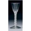Image 1 : ENGLISH OPAQUE WHITE TWIST STEM WINE GLASS, with round funnel bowl on an opaque white multi-ply s...