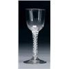 Image 1 : ENGLISH OPAQUE WHITE TWIST STEM WINE GLASS, with round funnel bowl and opaque white multi-ply ste...
