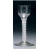Image 1 : ENGLISH OPAQUE WHITE TWIST STEM WINE GLASS, the ogee bowl on an opaque white multi-ply spiral twi...