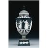 Image 1 : WEDGWOOD BLACK JASPER-DIP URN AND COVER, the black and white striped body with a central frieze a...