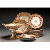 Image 1 : ENGLISH PORCELAIN APRICOT-GROUND DESSERT SERVICE, the moulded foliate rims painted and printed wi...