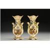 Image 1 : PAIR OF DERBY SPILL VASES, of ovoid form, applied and painted with flowers and foliage above pane...