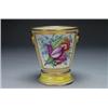 Image 1 : COALPORT YELLOW-GROUND CACHEPOT AND STAND, with moulded ring handles, painted in colours with a l...