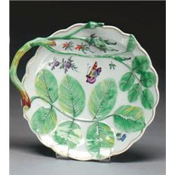 WORCESTER 'BLIND EARL' SWEETMEAT DISH, with gilt bordered scalloped rim, moulded and painted in c...